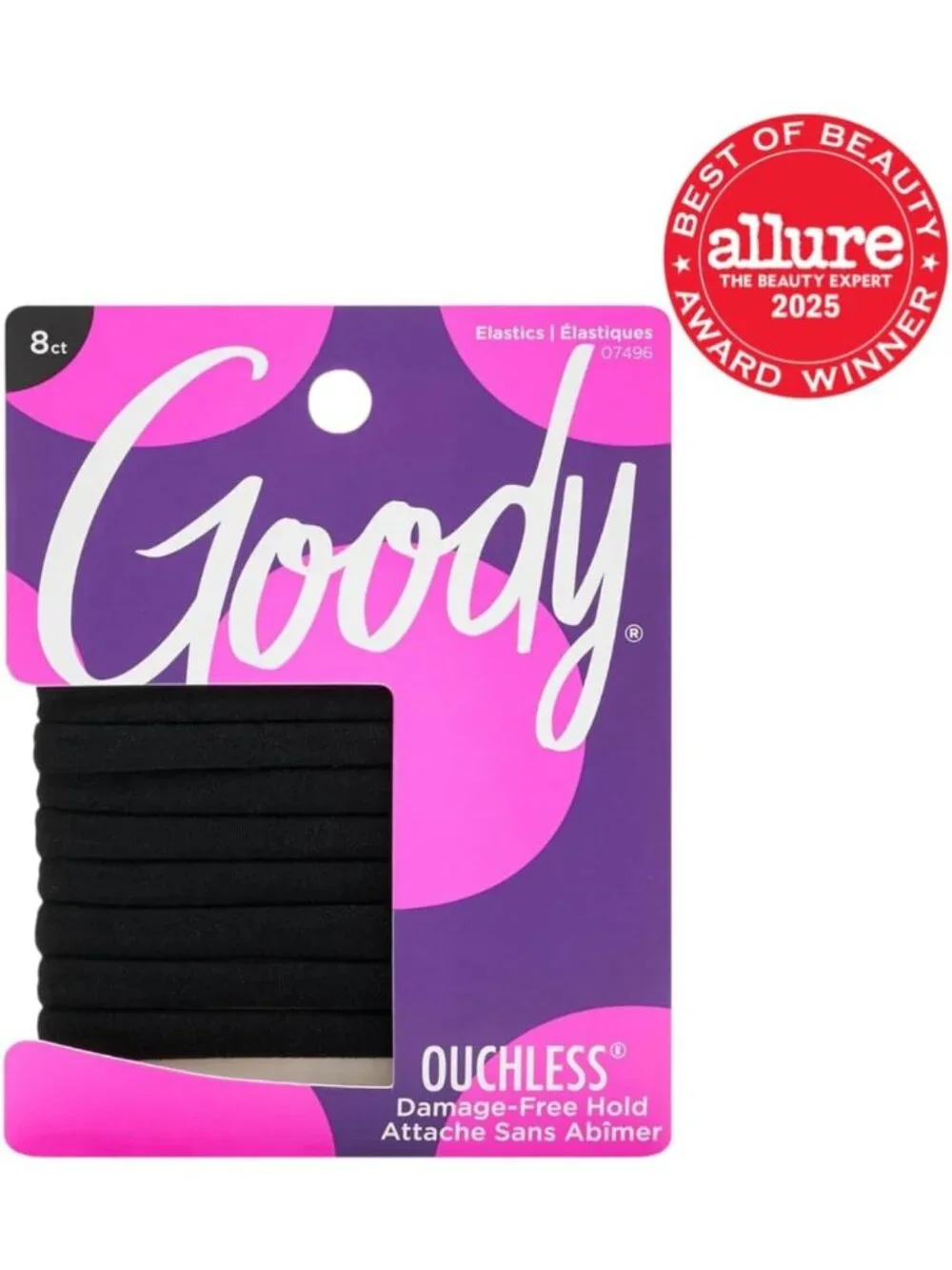 Damage-Free Seamless Hair Elastics, 8 Ct - Black, No Snag Gentle Hold Ties for